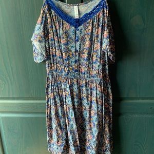 Blue/Orange/Pink Cut out shoulder dress